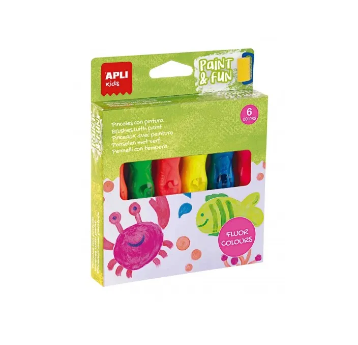 TEMPERA BOTE PINCEL COLORES NEON 6U 13ML APLI 19418