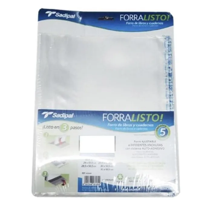 FORRO LIBRO AJUSTABLE 29,5X52 BLISTER 5U. FORRALISTO SADIPA S1820004