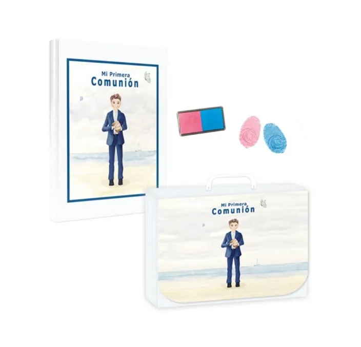 LIBRO COMUNION HUELLAS NIÑO PLAYA + MALETÍN ARGUVAL 47574