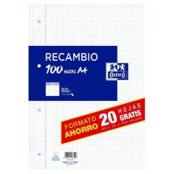 RECAMBIO A4 4 ANILLAS 4X4 100H MARGEN 90GRS OXFORD 400195058