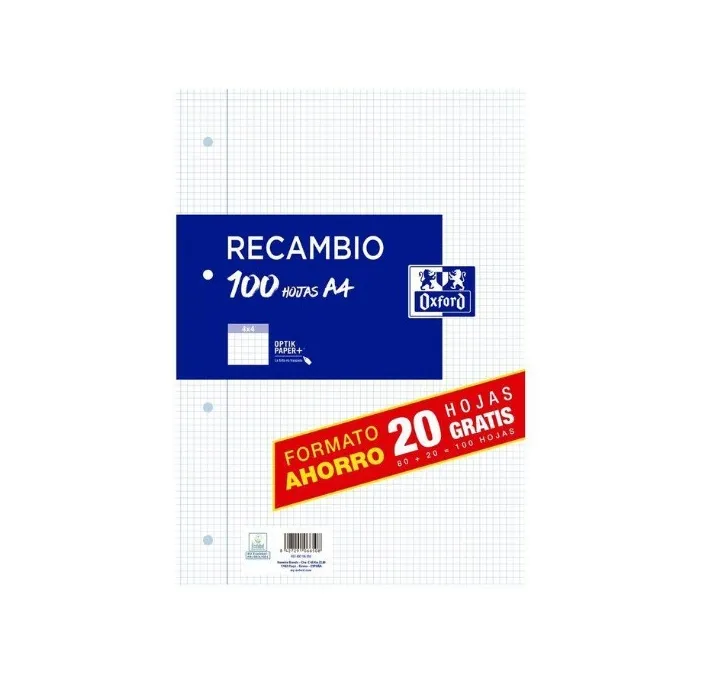 RECAMBIO A4 4 ANILLAS 4X4 100H MARGEN 90GRS OXFORD 400195058