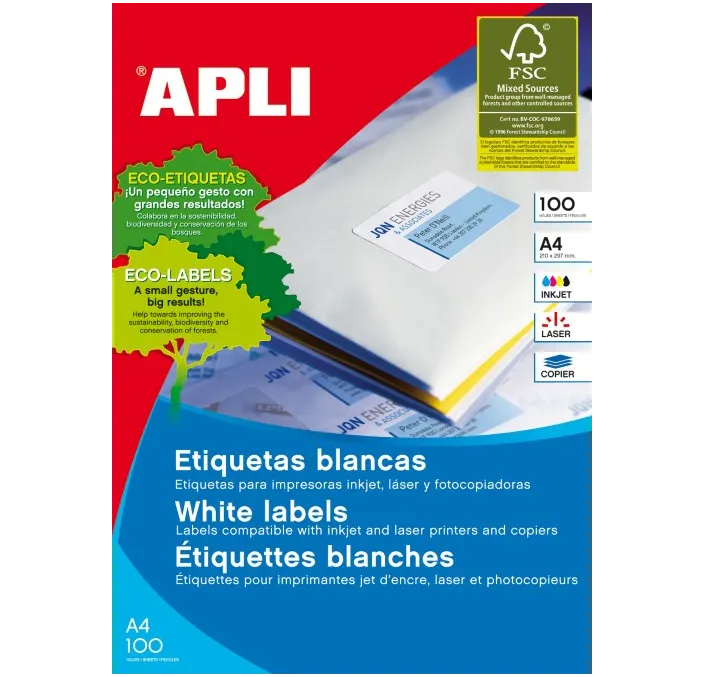 ETIQUETA POLIV. A4 100H 70MMX30MM 2700U C/R/B APLI 01271