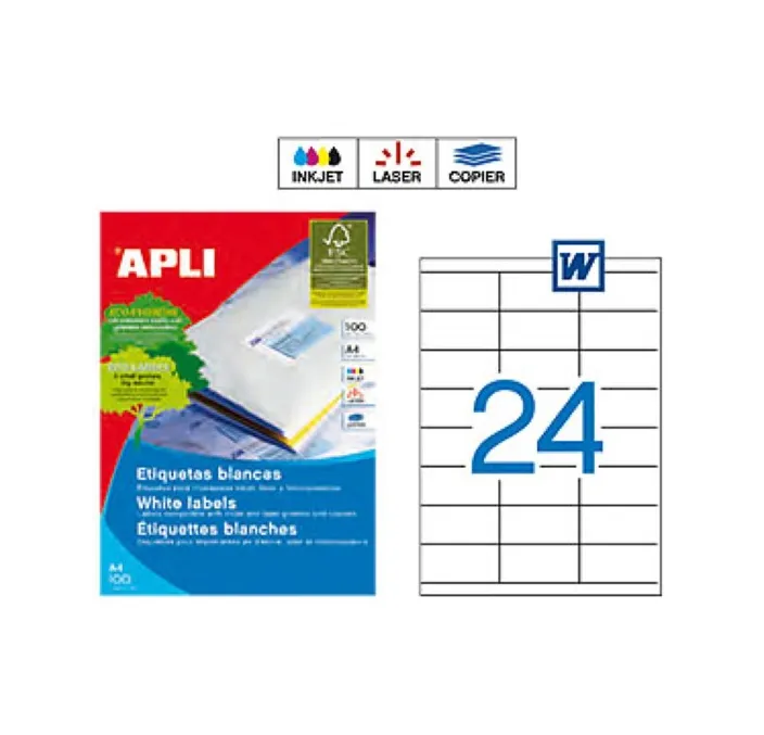 ETIQUETA POLIV. A4 100H 70MMX33.8MM 2400U C/R/B APLI 01293