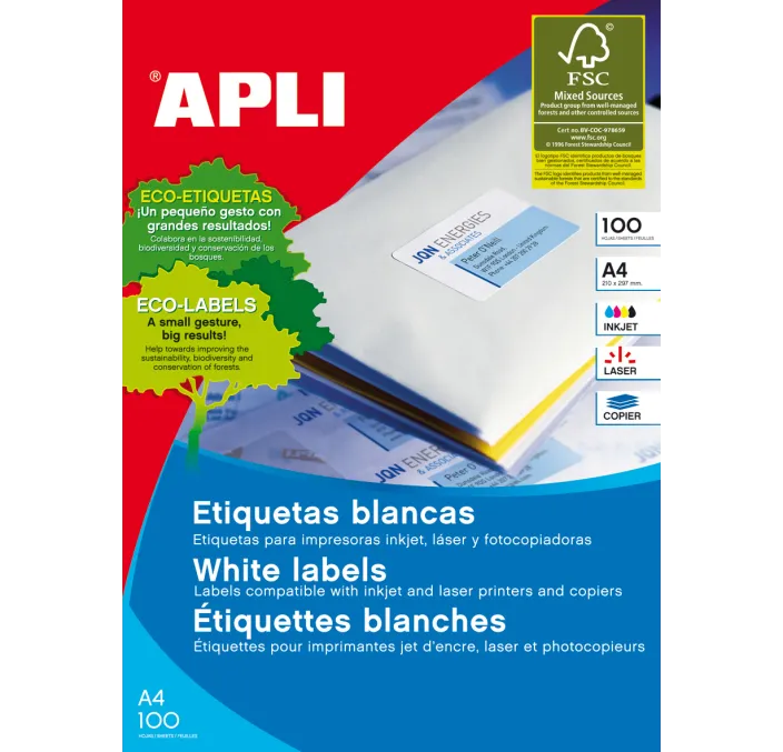 ETIQUETA POLIV. A4 100H 70MMX67,7MM 1200U C/R/B APLI 01290
