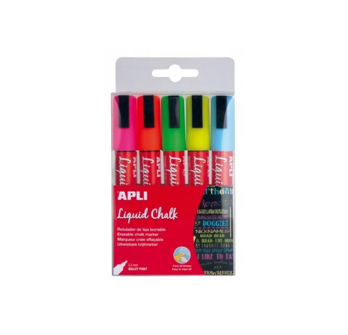 ROTULADOR DE TIZA BORRABLE 5 COLORES SUTIDOS APLI 13959