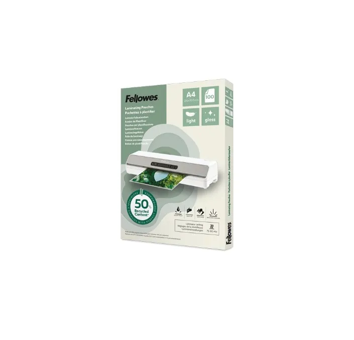 BOLSA PLASTIFICACION A4 80 MICRAS 50% RECICLADO 100H FELLOWES 100142987