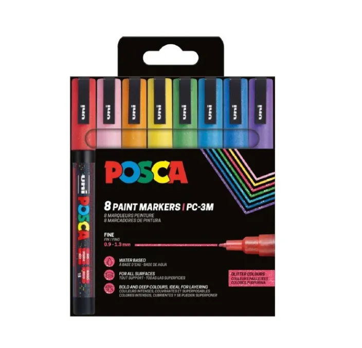 ROTULADOR PERMANENTE 1.5MM ESTUCHE BRILLO PC-3ML/8C POSCA UNI 901307