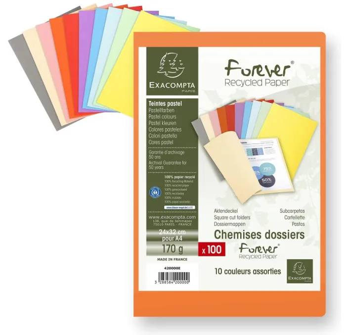 SUBCARPETA A4 170GR 100 UNIDADES COLORES SURTIDOS EXACOMPTA 42000E