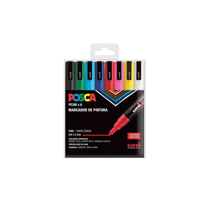 ROTULADOR PERMANENTE 1.5MM ESTUCHE BASIC PC-3M/8C POSCA UNI 182634670