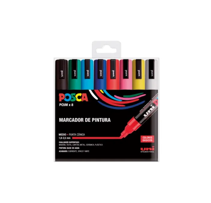 ROTULADOR PERMANENTE 2.5MM ESTUCHE BASIC PC-5M/8C POSCA UNI 182634679