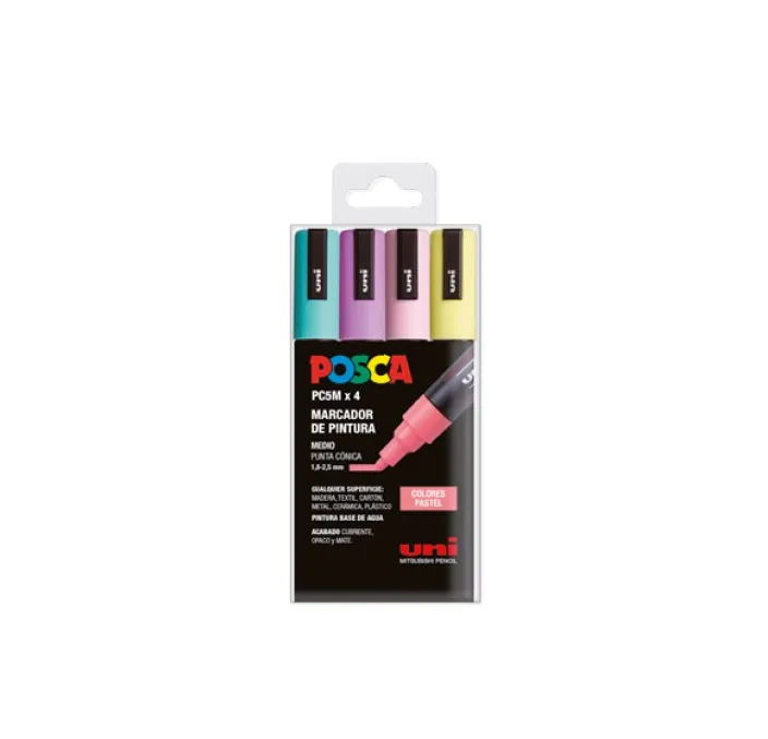 ROTULADOR PERMANENTE 2.5MM ESTUCHE PASTEL PC-5M/4C POSCA UNI 182634811