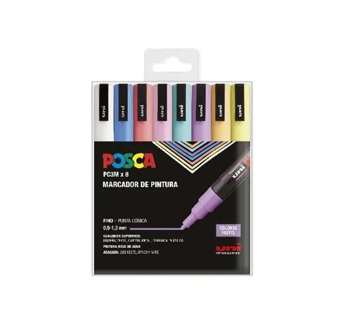 ROTULADOR PERMANENTE 1.5MM ESTUCHE PASTEL PC-3M/8C POSCA UNI 182634850