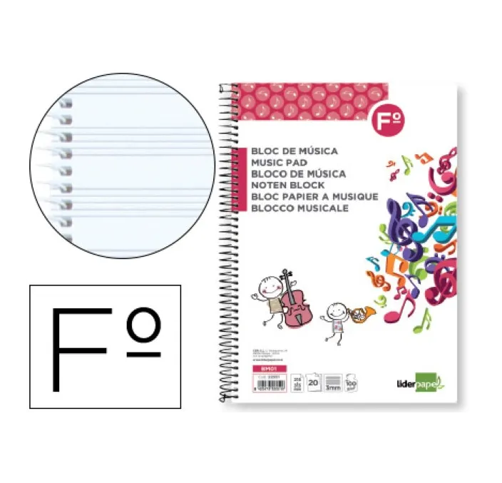 CUADERNO MUSICA Fº 12 PENTAGRAMAS LIDERPAPEL 22551 BM01