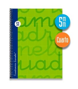 Cuaderno 4º 5mm 80h 70g tapa dura verde lamela 7cte005v