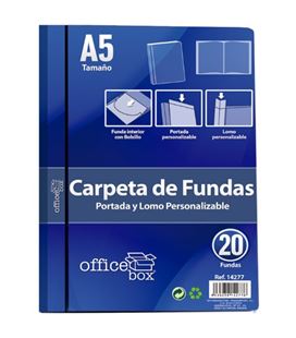 Carpeta 20 fundas a5 azul personalizable portada y lomo office box 14277