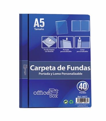 Carpeta 40 fundas a5 azul personalizable portada y lomo office box 14477 - 14477